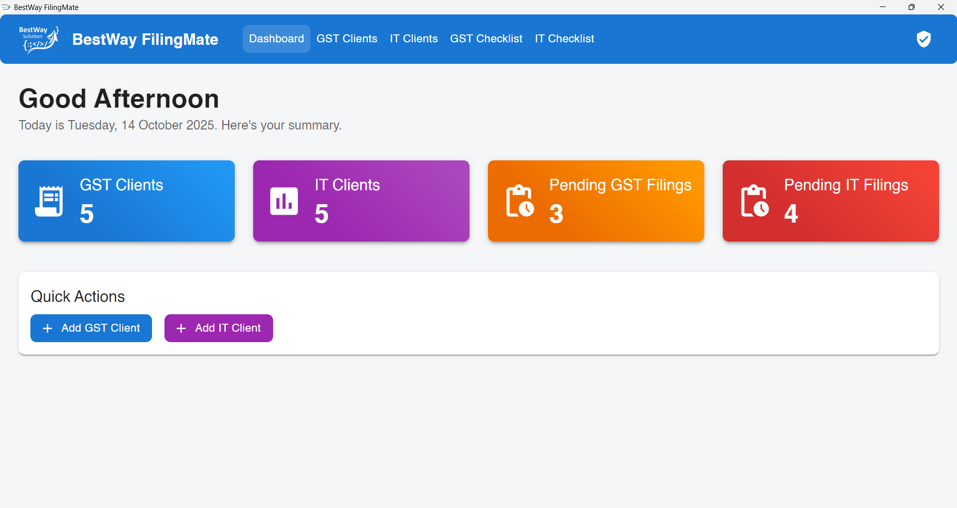 BestWay FilingMate Dashboard Preview